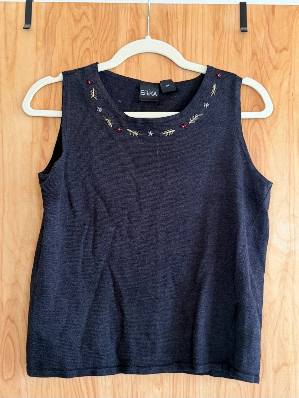 Erika Sleeveless Embroidered Neck Tank Top - Black